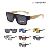 VZB043 Gafas de sol polarizadas cuadradas de bambú para mujeres y hombres al por mayor 1 docena (12 piezas)